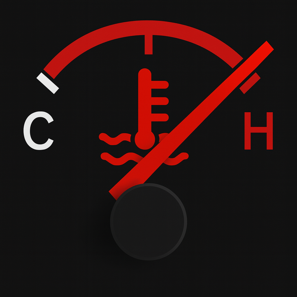 Car engine temperature gauge in the red zone